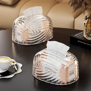 Scatola Portafazzoletti Trasparente Nordic Luxury Con Trama a Onde Alzata Automatica a Molla Porta Fazzoletti a Righe Verticali Per Soggiorno Bagno
