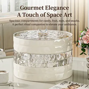Elegant double-layer white snack storage box with hammered texture and butterfly lid handle