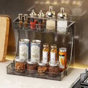 Organisateur de rangement de luxe à 2 niveaux en PET pour salle de bain ou cuisine