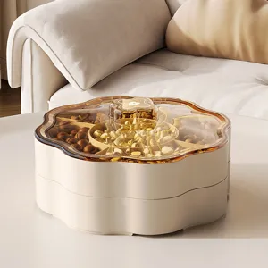 Luxury flower-shaped double-layer snack storage box with transparent lid for nuts and more
