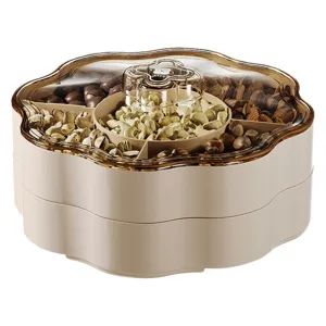 Double-layer flower-shaped snack storage box with transparent lid for nuts and candy
