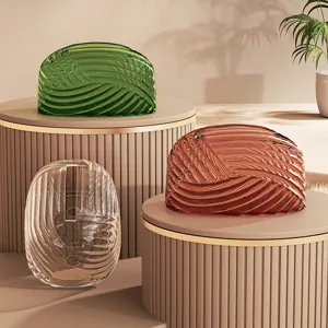 Eleganti scatole per fazzoletti nordiche in vetro testurizzato verde ambra e trasparente