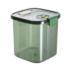 Airtight green translucent rice storage container with sealing lid for kitchen