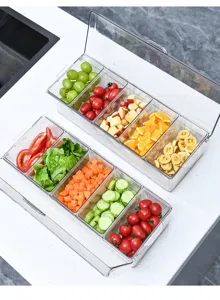 Clear 5-compartment salad tray with lid for fresh fruit and picnic vegetable storage