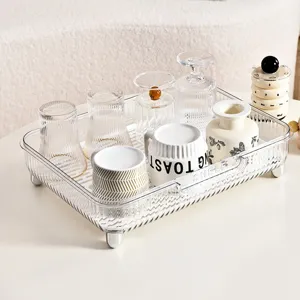 Elegant light luxury clear drainage cup rack for desktop tea set storage and organization