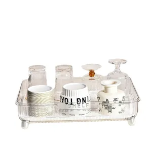 Luxury transparent cup drainage rack desktop storage tray for kitchen and tea table