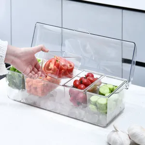 Chilled transparent salad serving tray with lid and 5 removable food compartments