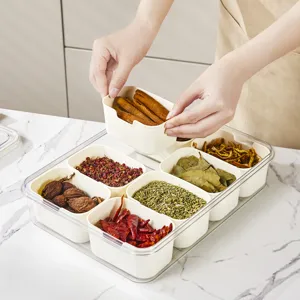 Transparent food-grade spice storage box with partitioned cream inner containers