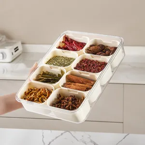 8-compartment clear plastic spice storage box with airtight lid for kitchen organization