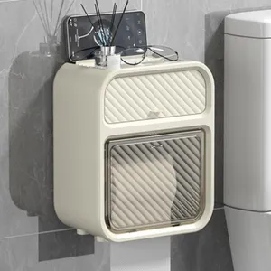Wall-mounted bathroom tissue storage box with phone shelf and drawer
