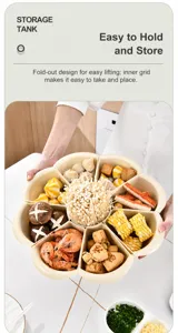 Multi-compartment rotating hot pot platter filled with fresh ingredients for kitchen use