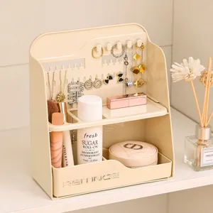 Luxury Transparent Cosmetic Storage Box Wall Mounted Jewelry Organizer Makeup Brush Holder Mirror Cabinet Rack For Bathroom Women