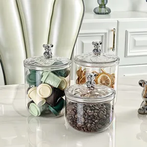 Bocaux de rangement transparents hermétiques avec couvercles d'ours argentés