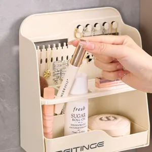Premium cream wall-mounted cosmetic organizer for jewelry and makeup storage display