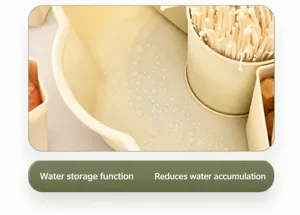 Close-up detail of the water storage drainage base on a cream hotpot vegetable platter