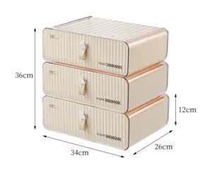 3-tier stackable drawer storage box dimensions 34x26x36cm with elegant cream finish