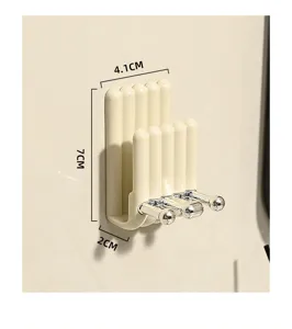 Dettagli sulle dimensioni di un portaoggetti da bagno da parete color crema minimalista.