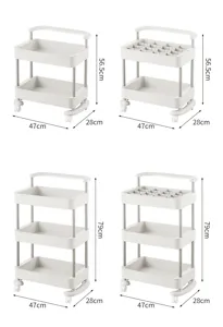 Detailed dimensions for 2-tier and 3-tier rolling storage utility carts with wheels