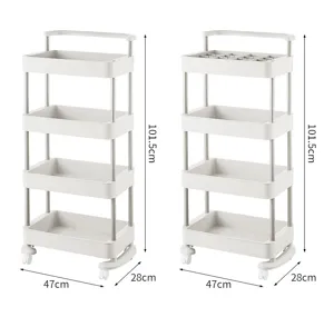 Detailed size guide for 4-tier white rolling storage cart with wheels, 101.5cm tall.