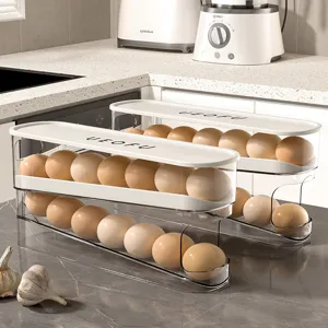 Caja de Almacenamiento de Huevos de Doble Capa con Rodamiento Automático Soporte para Huevos de PET para Puerta Lateral de Refrigerador Organizador de Cocina