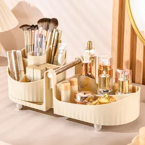 360 Rotating Makeup Brush Organizer Multi-Compartment Cosmetic Storage Box With Handle Lipstick Rack For Dressing Table