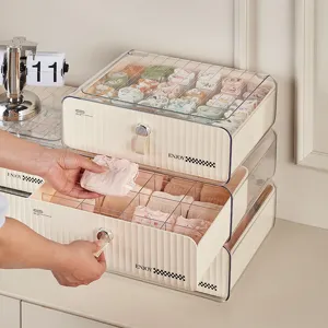 Stackable cream drawer organizer for underwear and socks with transparent lids