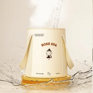 Portable foldable foot bath bucket with Rose Spa branding and water splash effect