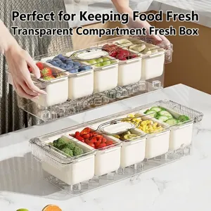 Caja de Conservación de Frutas Portátil de Varios Compartimentos Bandeja de Hielo para Picnic Nevera