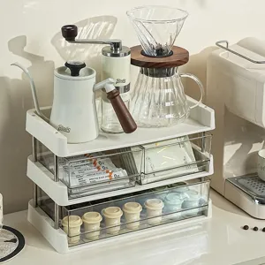 Creamy white 3-tier desktop organizer rack for coffee and tea storage