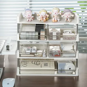 Multi-functional white desk organizer with clear drawers for stationery storage