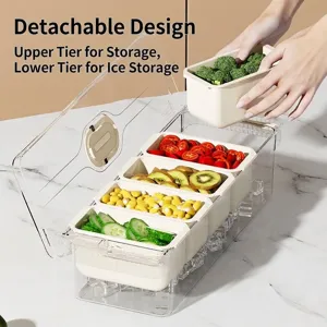 Bandeja de servicio refrigerada portátil con 4 compartimentos extraíbles y base de hielo