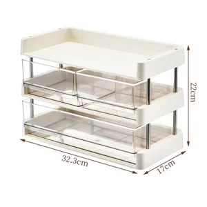3-tier multi-functional desktop storage rack with transparent drawers 32.3x17x22cm