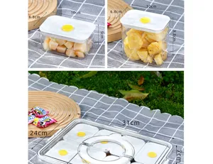 Detailed dimensions of transparent food storage containers for outdoor picnic use