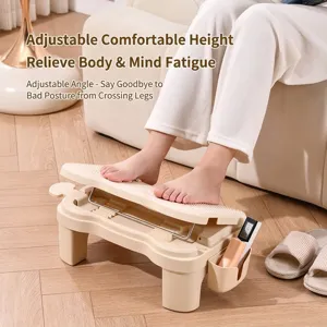 Ergonomic Under Desk Footrest For Office Adjustable Height Foot Stool With Massage Rollers Anti-Slip Surface Footrest With Side Storage Basket