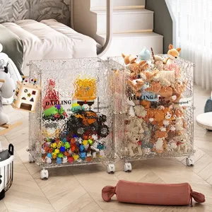 Caja de almacenamiento transparente de acrílico para juguetes con ruedas para niños