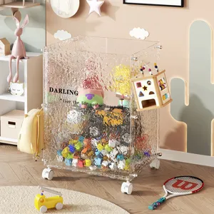 Caja grande de almacenamiento transparente para juguetes con ruedas para niños