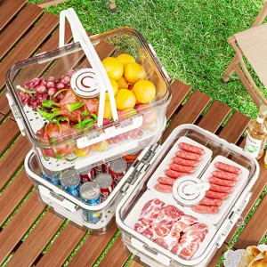 Boîte de rangement de camping portable transparente à double couche sur table pique-nique