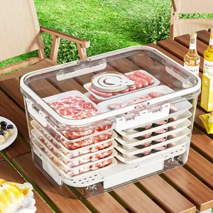 Grande boîte de rangement alimentaire transparente pour camping et pique-niques.
