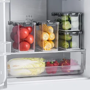 Transparent airtight refrigerator food storage containers for organizing fresh vegetables and fruit
