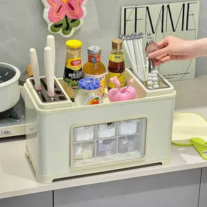 Multifunctional Stainless Steel Kitchen Organizer Rack Countertop Spice Shelf Knife Holder Seasoning Storage Box Cabinet Pantry Rack