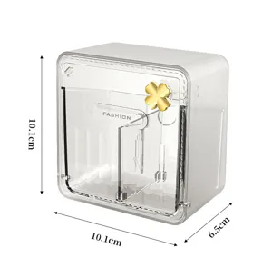 Caja de almacenamiento transparente para discos de algodón, mide 10,1x10,1x6,5cm