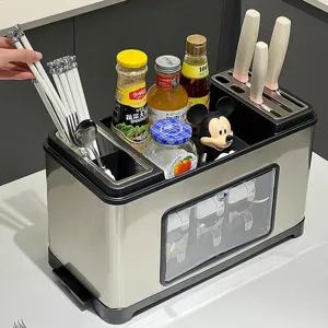 Multifunctional stainless steel kitchen organizer rack for seasonings and utensils