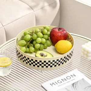 Elegant rotating storage tray with checkerboard pattern for fruit or cosmetics