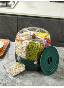 Vue détaillée d'un distributeur de grains rotatif rempli de diverses légumineuses colorées
