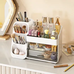 Elegante organizador de maquillaje blanco de gran capacidad con cajones para cosméticos