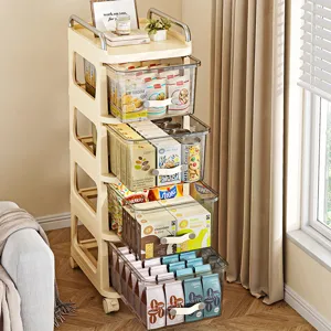 4-tier mobile storage trolley with transparent drawers for snack and kitchen organization