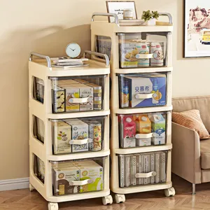 Multi-tier mobile rolling storage cart with transparent drawers for home organization