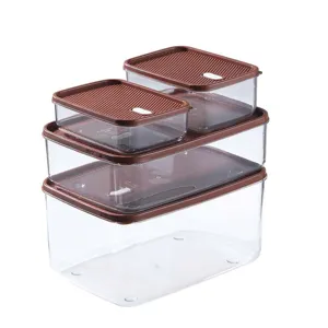 Transparente PET-Kühlschrank-Organizer mit braunen Deckeln, stapelbare Frischhalteboxen.