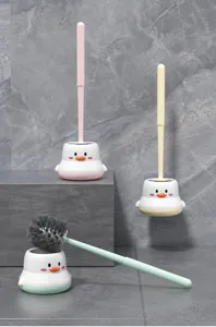 Cute chicken shaped toilet brush set with wall-mounted bases in pastel colors 3pcs