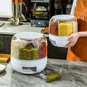 Distributeur de Grains Rotatif Seau à Riz Scellé à Grande Capacité Récipient de Stockage de Céréales Résistant à l Humidité avec Grilles Divisées pour Cuisine